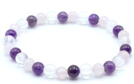 Pulsera de amatista, cristal, cuarzo rosa perlas  6 mm