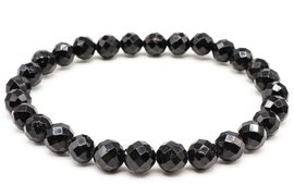Pulsera de turmalina negra con cuentas facetadas de 6 mm