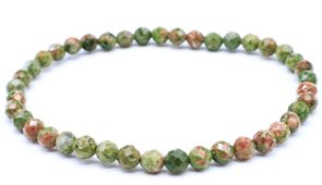 Pulsera de unakita con cuentas facetadas de 4 mm