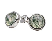 Pendientes Plata de Ley 925 Ágata Musgo Redonda Pulida