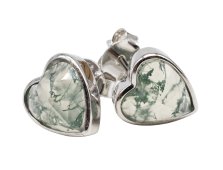 Pendientes Plata de Ley 925 Ágata Musgo Corazón