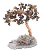 Árbol de la Felicidad Ojo de Tigre sobre Rodaja de Ágata 12cm