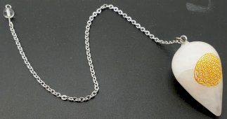 Péndulo Grabado Flor de la Vida 4cm - Cristal de Roca