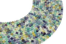 Cuentas facetadas de fluorita multi de 4 mm en un hilo de 38 cm.