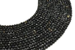 Cuentas facetadas de obsidiana negra dorada de 4 mm en un hilo de 38 cm.