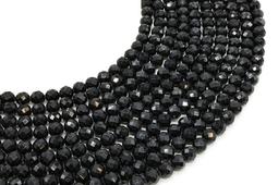 Cuentas facetadas de turmalina negra de 6 mm en un hilo de 38 cm.